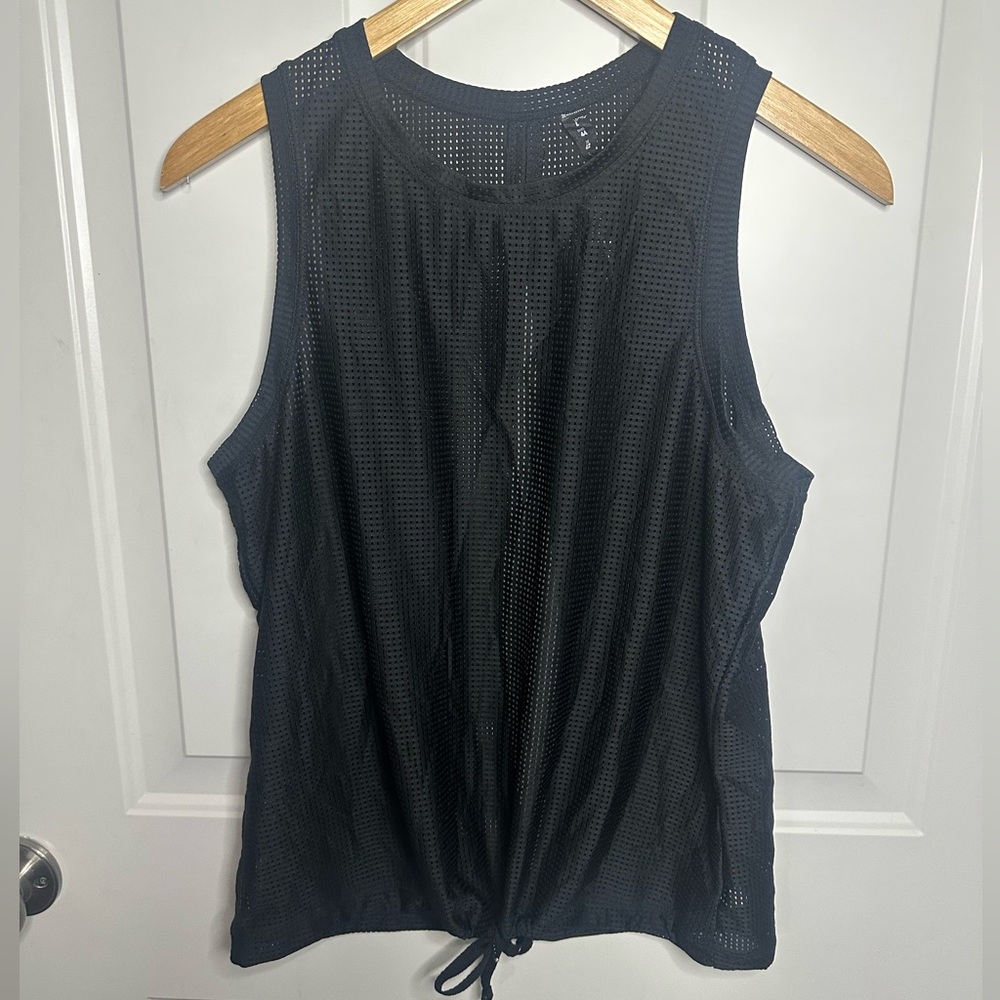 WILDFOX Sweat Black Perforated Mesh Open-Back Tie Workout Tank Top